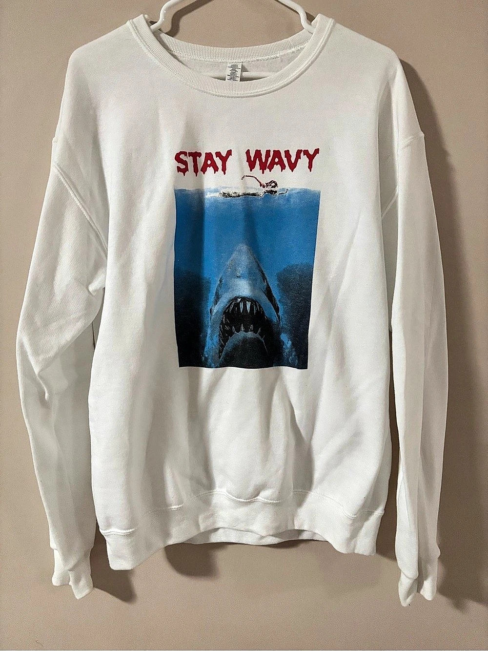 Stay Wavy Inc. Sharkbite Sweatshirt. White & Blue Size Medium
